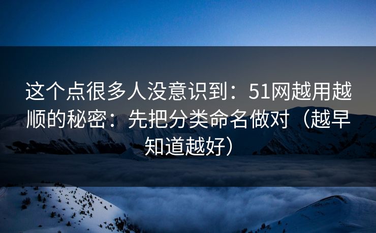 这个点很多人没意识到:51网越用越顺的秘密:先把分类命名做对(越早知道越好)
